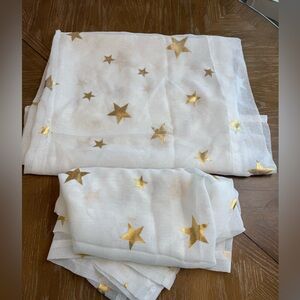 Sheer White curtain sheers with Gold Stars set of 2